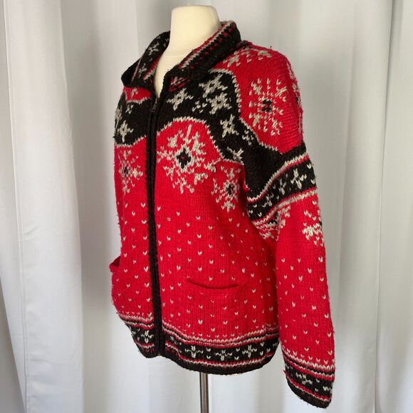 Paititi Woolens Co Full Zip Sweater Size Medium Red Fair Isle Alaska Chunky Knit - Picture 7 of 16